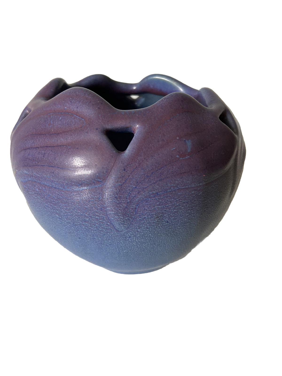 VTG Van Briggle Art Pottery Matte Bowl Signed Philodendron Leaf Purple Blue Vase