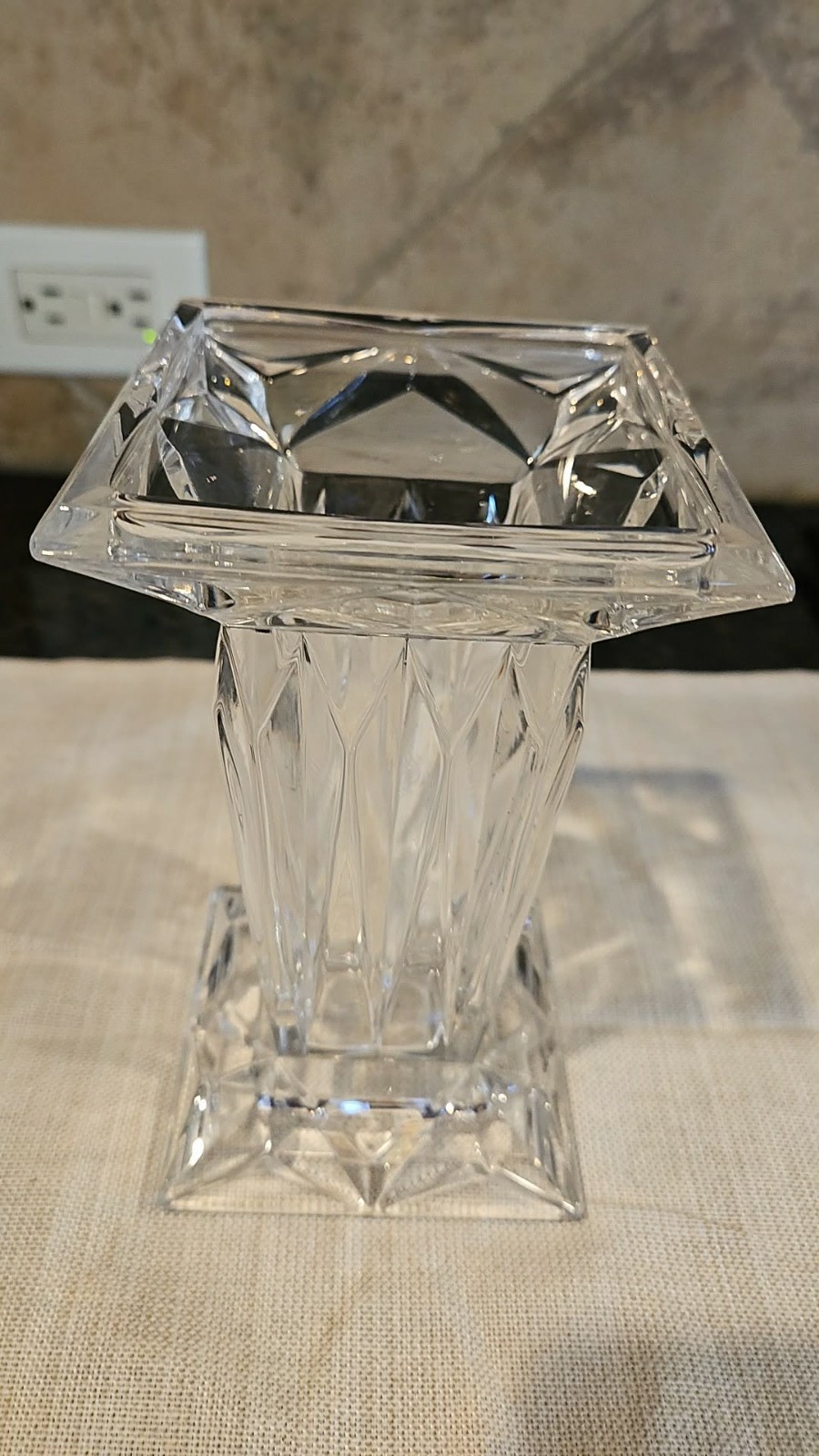 Heavy Crystal Art Deco Style Square Vase Lot Of 2 One 8 Inch And 1 10 Inch