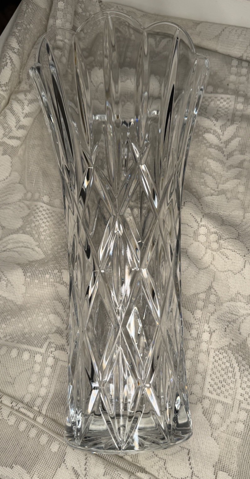 Gorham, Lady Anne Heavy Crystal Vase, 14”, Full Lead Crystal,Czech Republic NOB