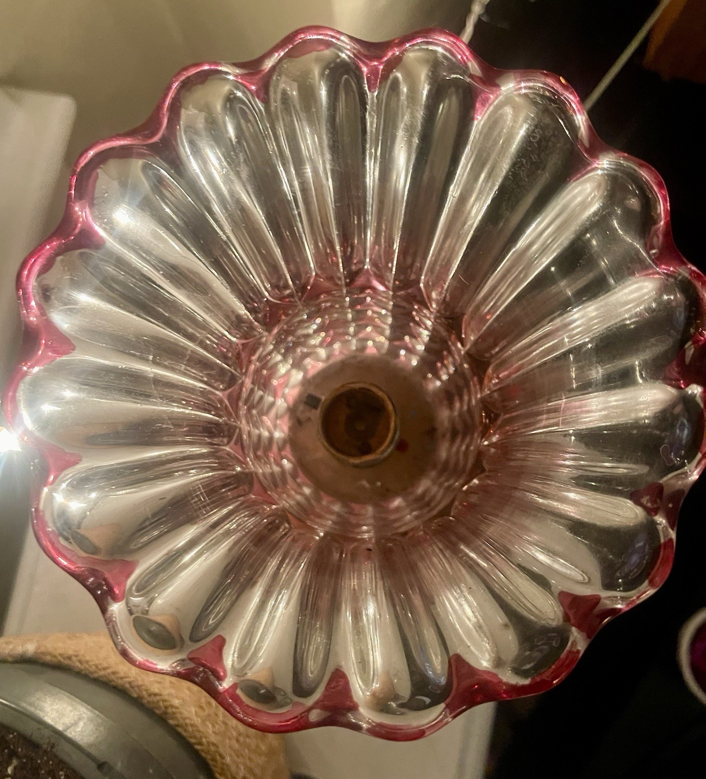 Vintage Ruby Red Stained Glass Vase/Lamp with sturdy gold base
