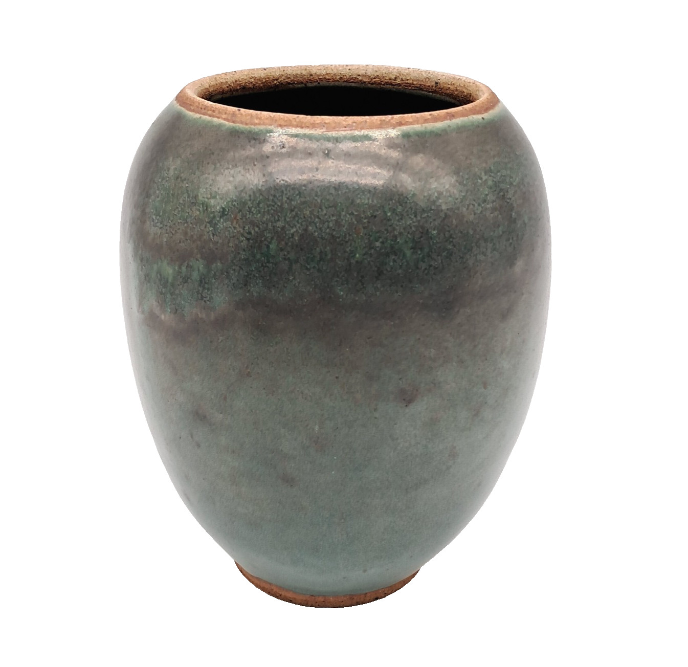 Signed Studio Art Pottery Lidded Urn Ginger Jar Earthy Green Glazed Canister 6″