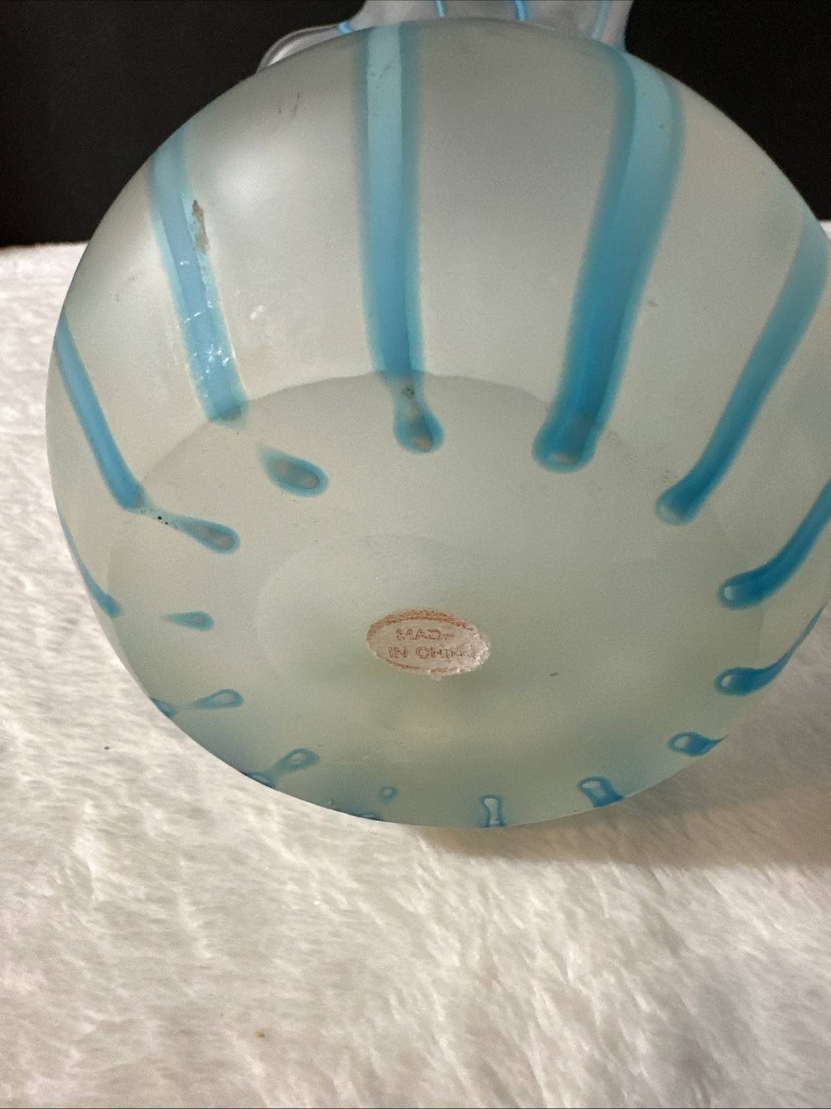Fenton 1950’s Blue Opalescent Satin Rib Optic Striped Ruffle Rim Glass Vase