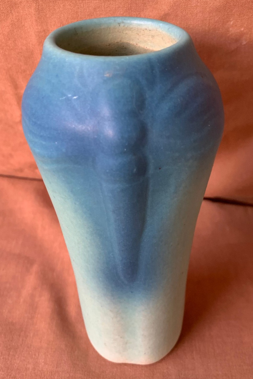 Vintage Van Briggle Art Pottery Ming Turquoise Dragonfly Vase 1920s Ex. Cond.