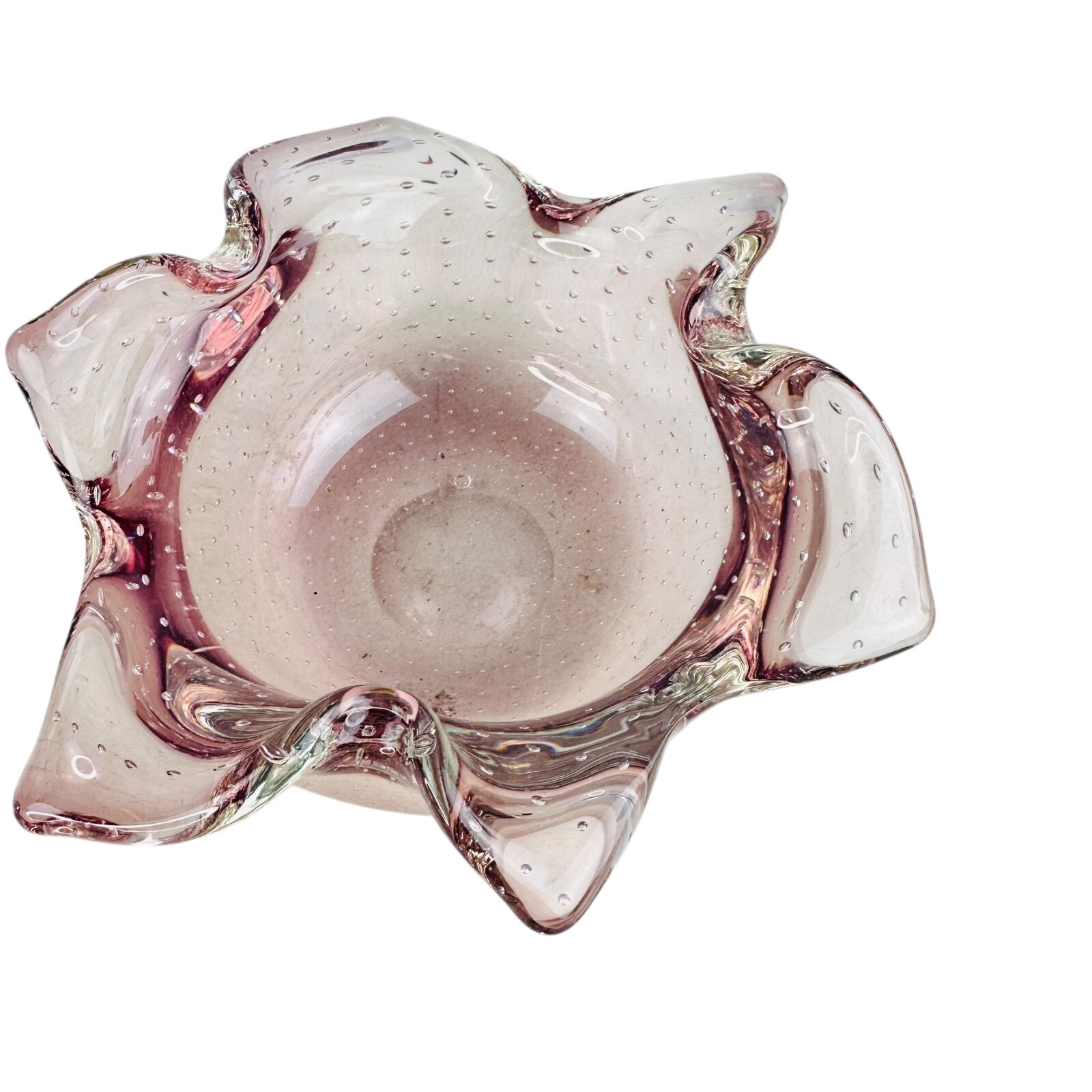 Vtg pink artglass ashray w bubbles