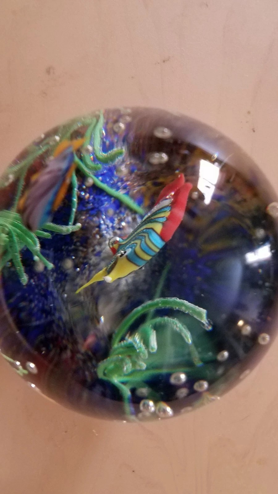 Stunning Murano Aquarium Egg Shaped Fish Paperweight 3 x 4 inches