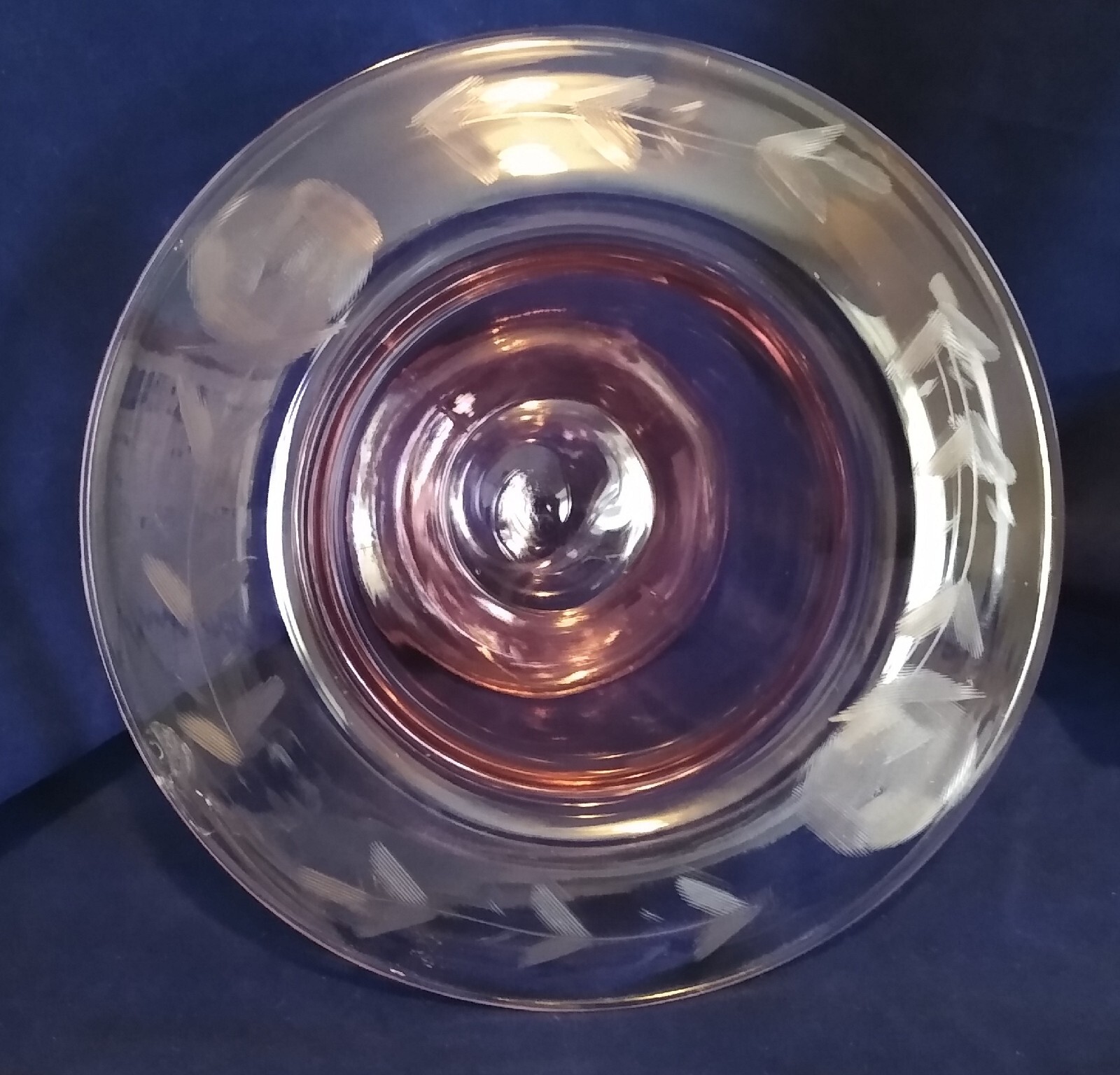 Lancaster Twinkle Pink Vintage Glass Sweet Pea Vase /Underplate Wheel Cut