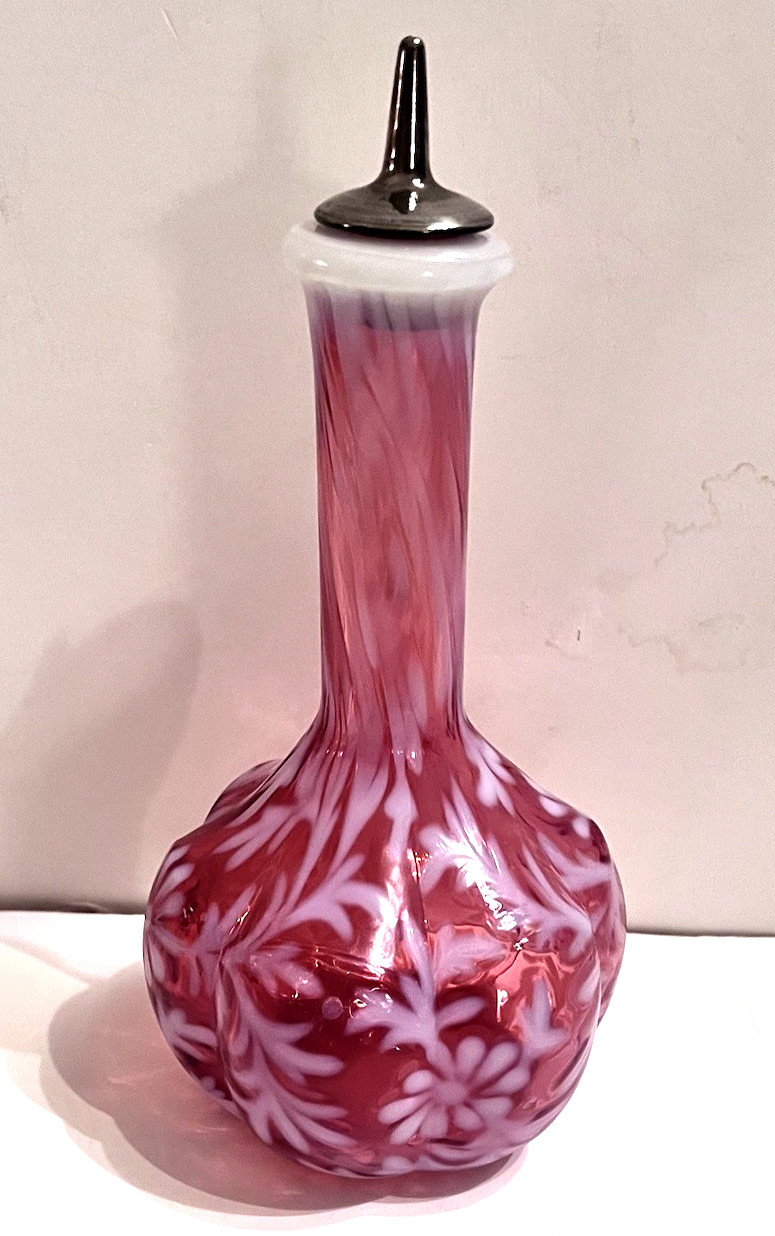 Vintage Fenton ® LG Wright Daisy & Fern Cranberry Opalescent Barber Bottle-RARE!