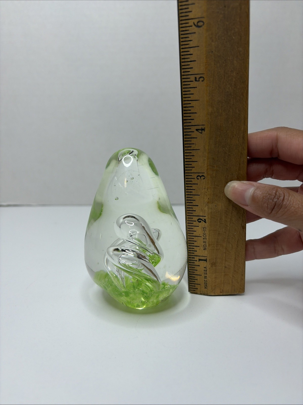 Vintage Swirl Controlled Bubbles Hand Blown Glass Egg-Shaped Paperweight Art