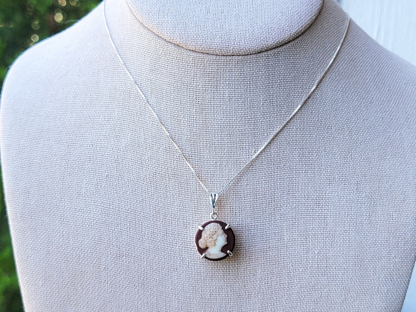 Sterling Cameo Uranium Glass Necklace 925 Silver Button Pendant