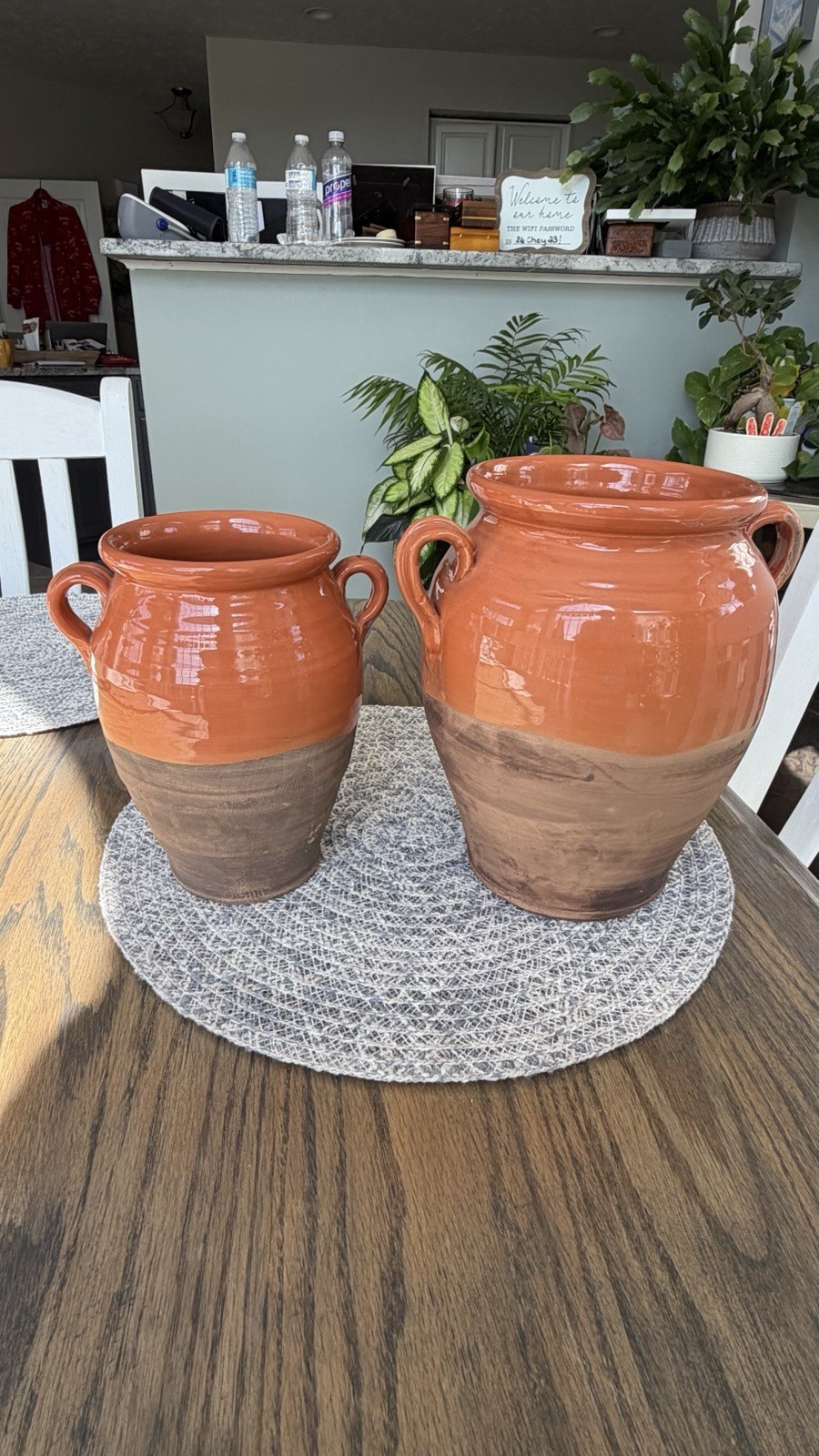 Vintage Italian Terracotta Amphora Vase Set Rustic Tuscan Farmhouse Pottery Pair