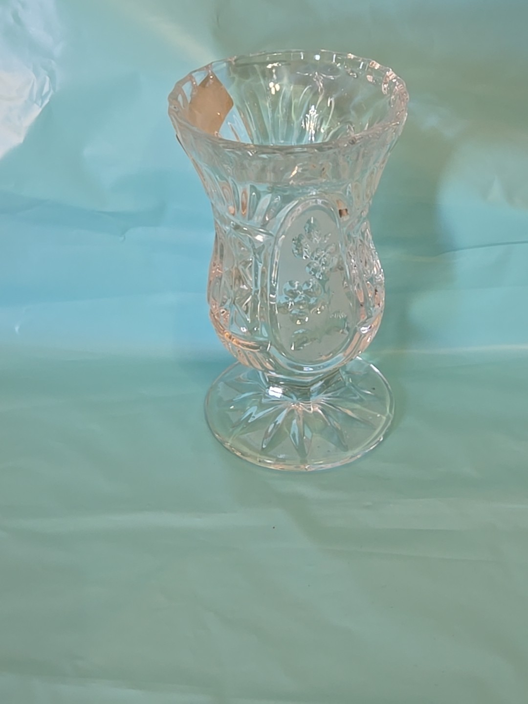 Vtg Crystal Clear Industries Candlestick Holder Yugoslavia 24% Lead Glass Flower