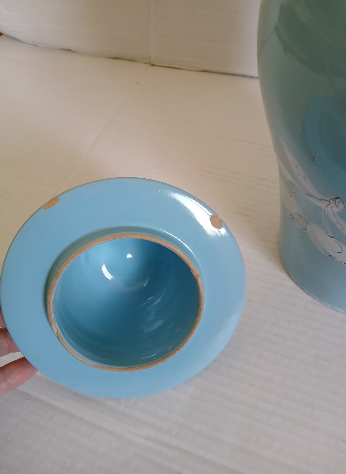 Large Hand Painted Blue Ginger Vase Made in Italy / 22.5″ by 7″