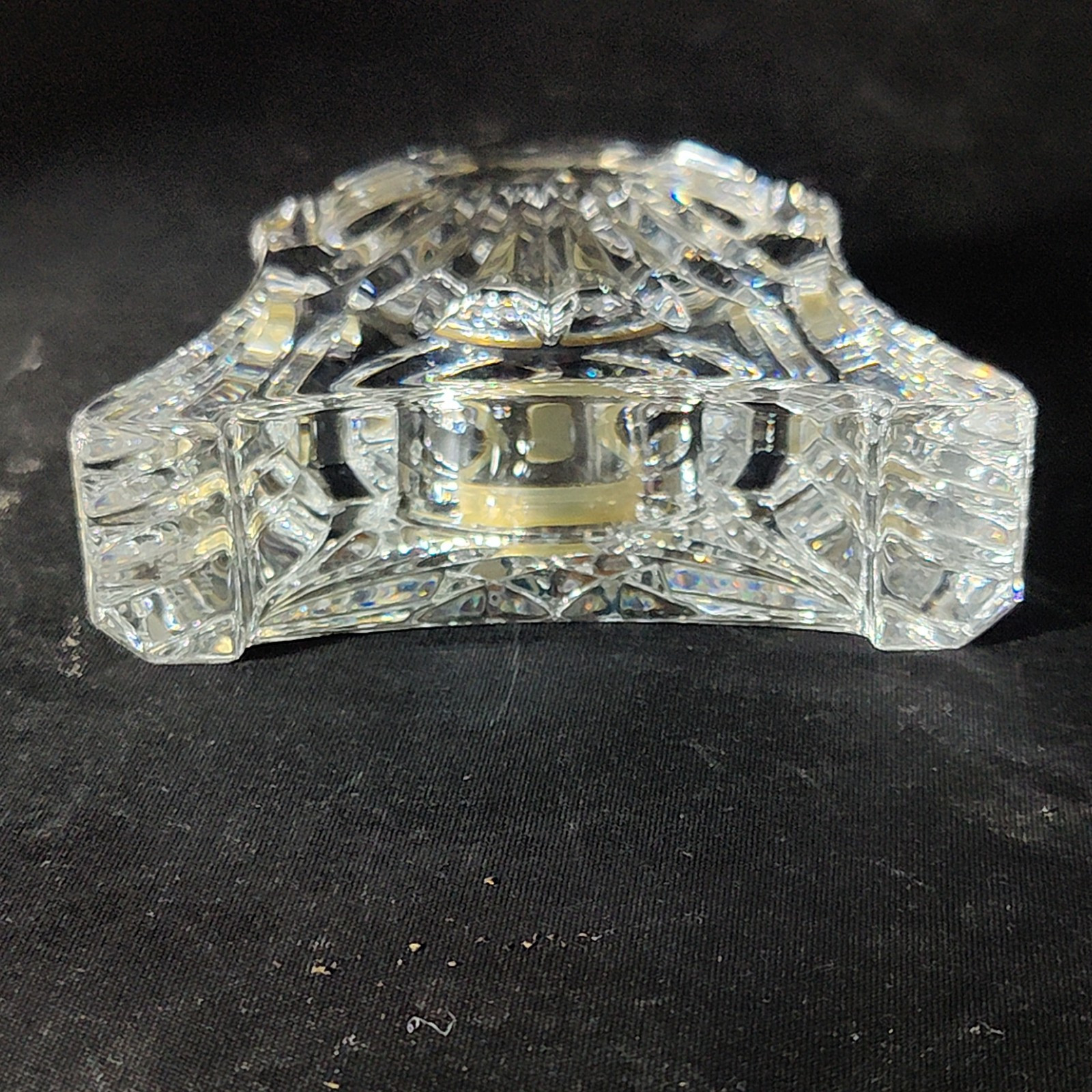 WATERFORD ABBEY CLOCK, Cut Lead Crystal, 3 1/2″, Silver & Gold Face, IRELAND