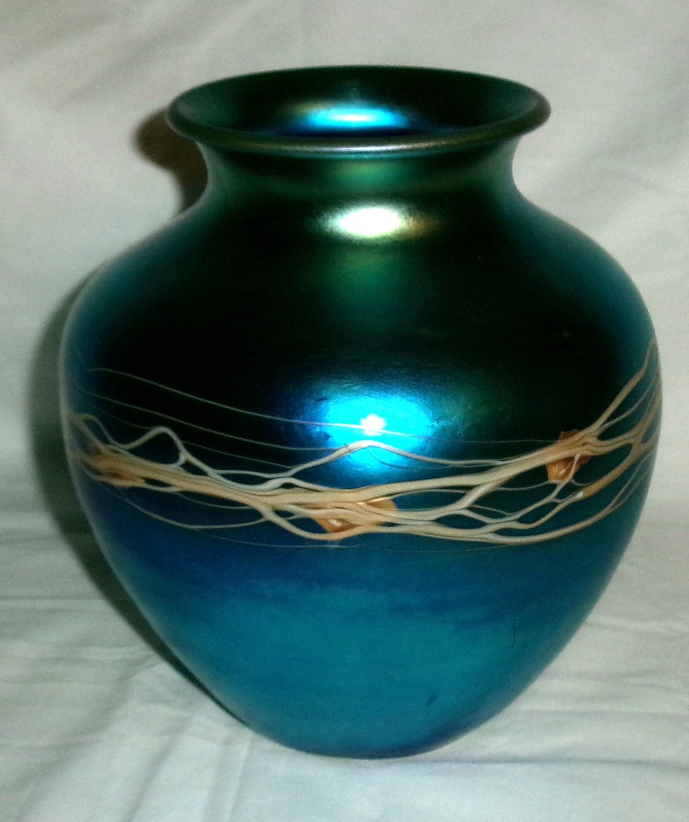 “BEST!!” ANTIQUE ART DECO BLUE & WHITE STEUBEN AURENE # 6299 GLASS FLOWER VASE