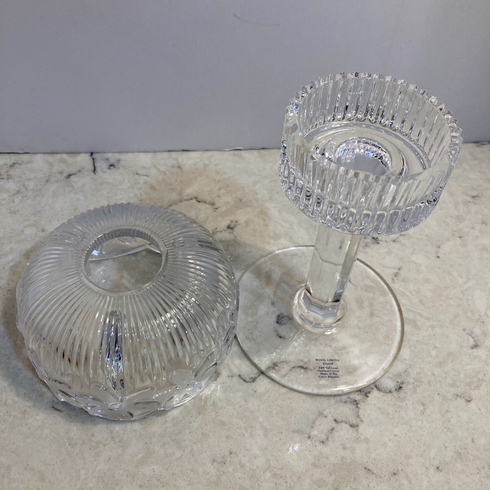VTG Royal Limited Czech 24% Lead Crystal Daisy Fairy Lamp Pedestal Candle Holder