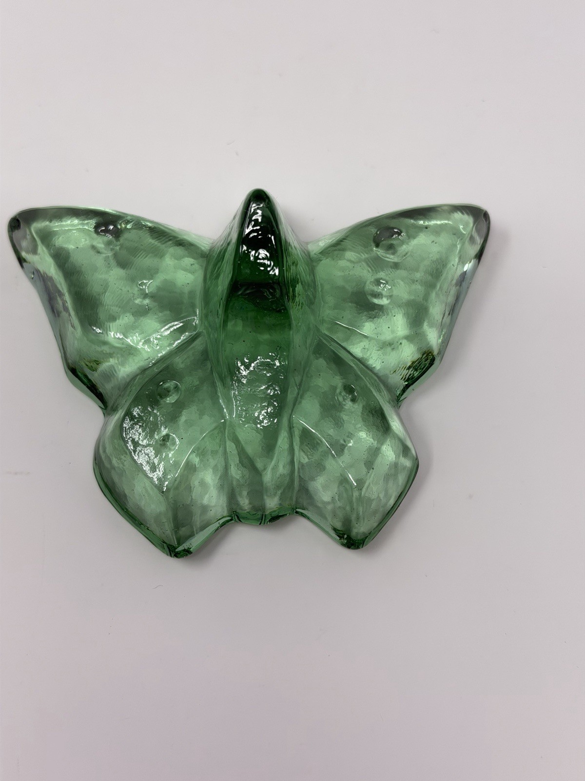 Signed Fire & Light Celery Green Butterfly Glass Paperweight 4.5” Signet
