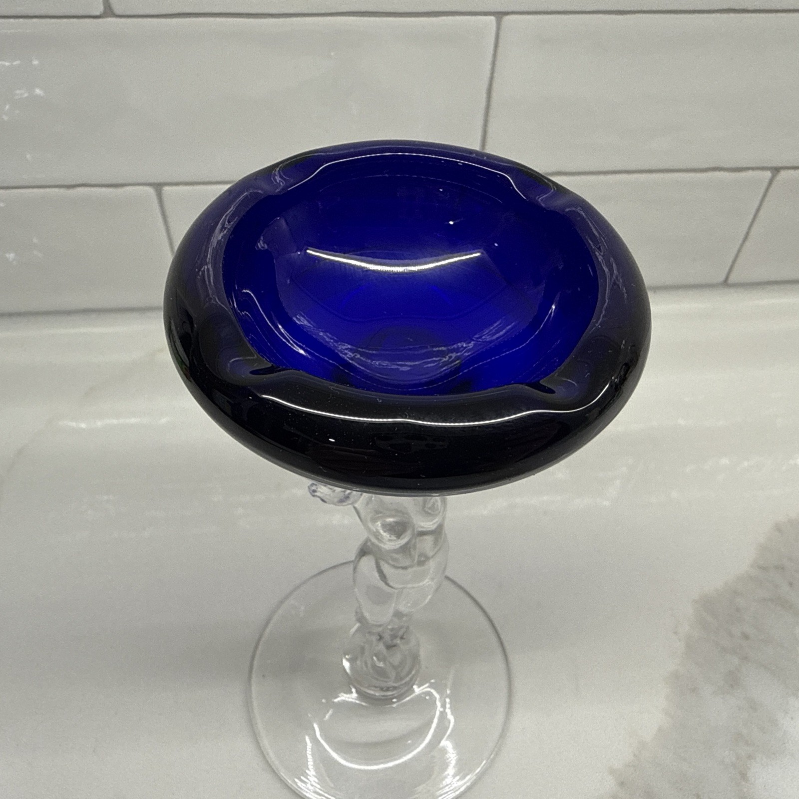 Vintage Cambridge Glass 3011 Statuesque Nude Figural Ashtray Compote Royal Blue
