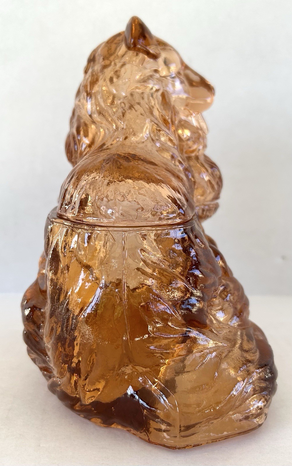 Pink Peach Pressed Glass Collie Dog Figurine Candy Dish