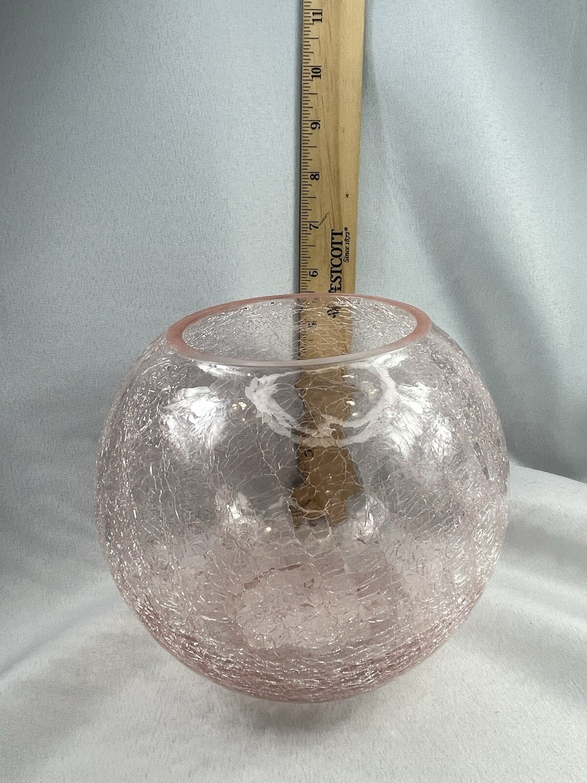 Pink Crackle Glass Globe Shaped Bowl Vase 5 1/2 Inches Tall