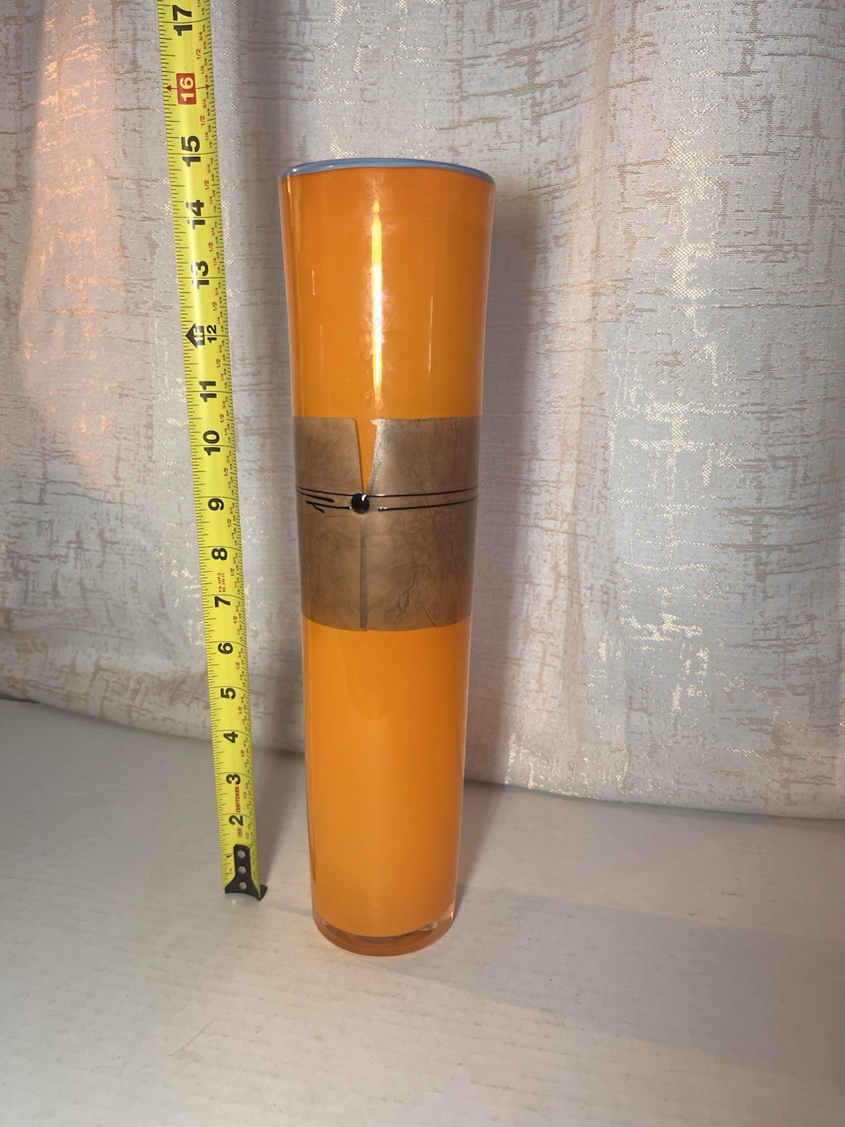 2008 Studio Paran Glass Vase 15 Inch Orange Hand Blown Signed by Artist