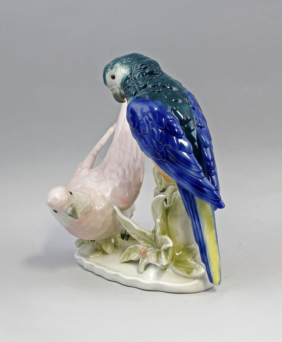9942495 Porcelain Figurine Bird Parrot Group Wagner & Apel 8 5/16×6
