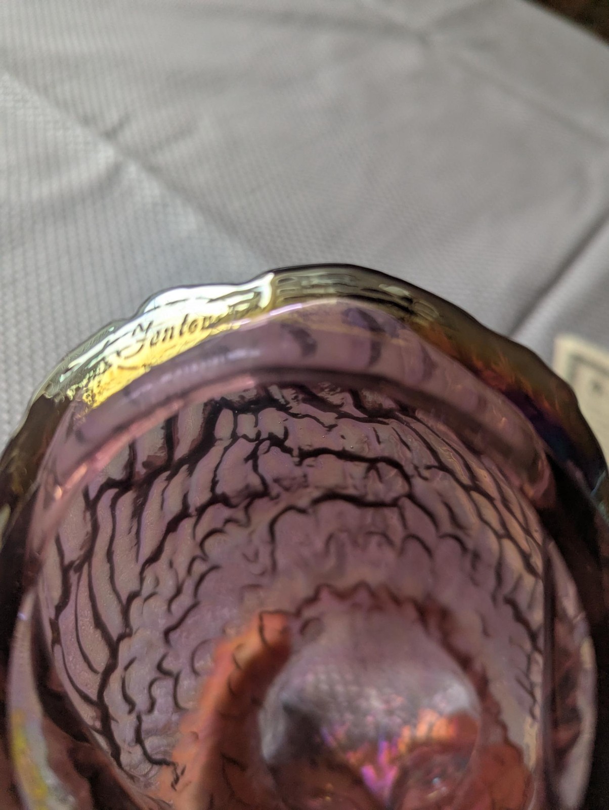 FENTON OWL Purple Carnival Iridescent Glass 6.5″ Tall Pink Amethyst Hollow