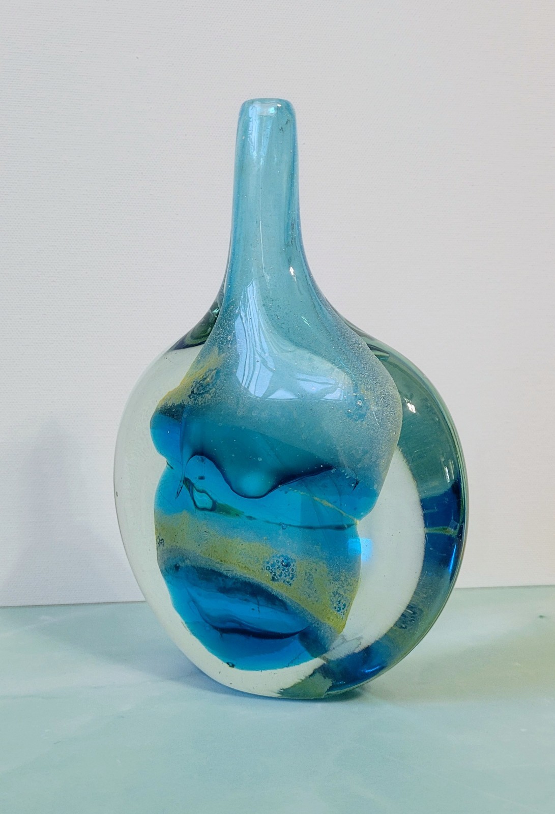 Stunning Vintage Mdina Studio Sand & Sea ‘Lollipop’ Art Glass Vase -Signed -7″H