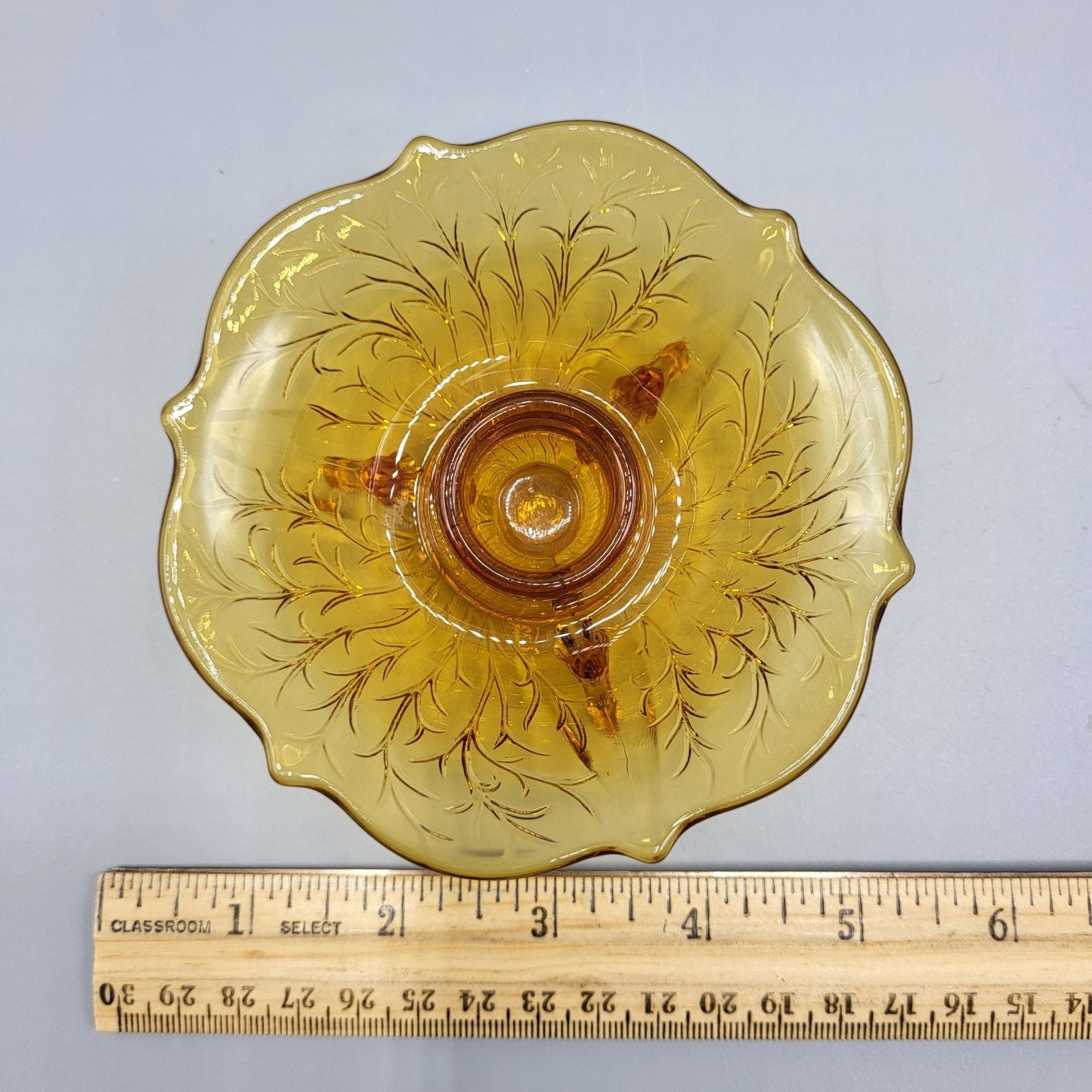 Vtg Fostoria Amber Glass Floral Footed Candle Holder Home Table Decor