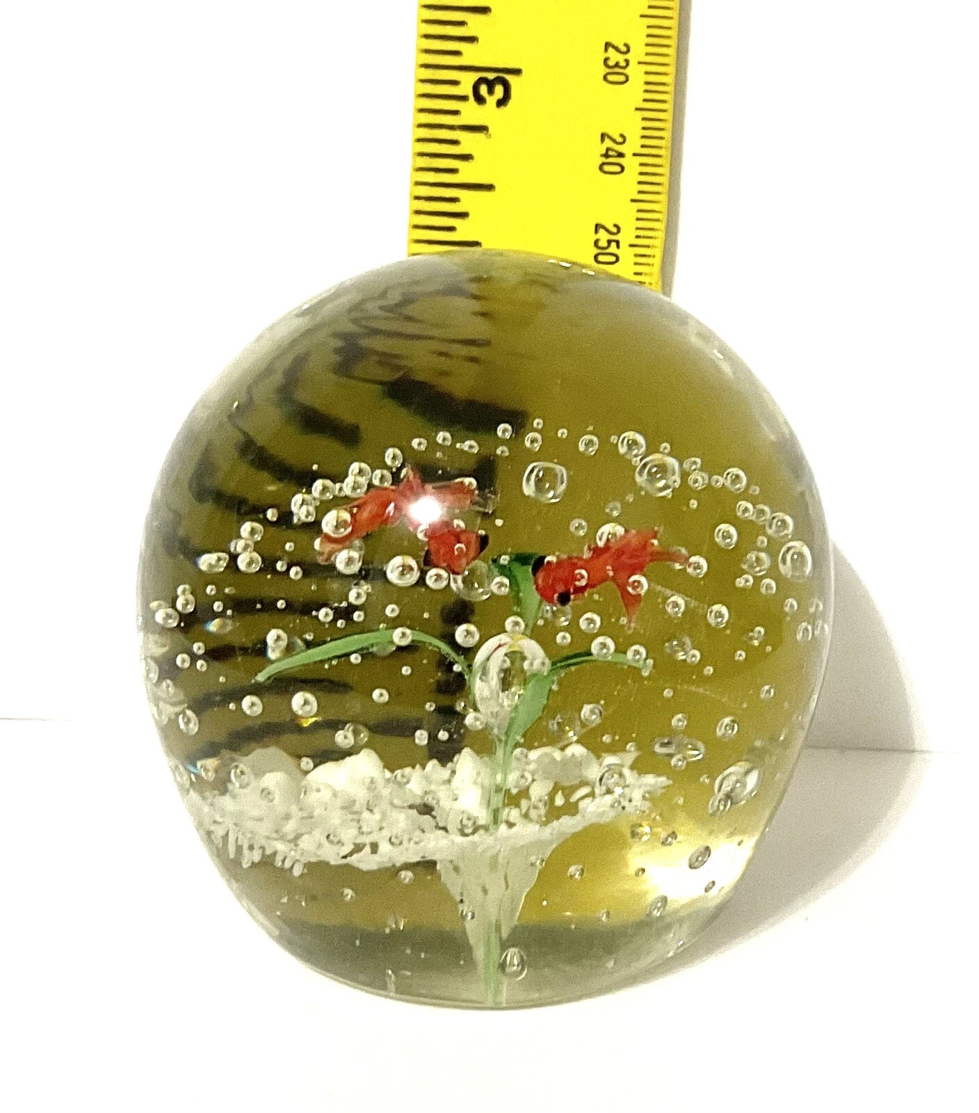 Vtg Aquarium Style Gold Fish Paperweight 2.25” Ocean Water