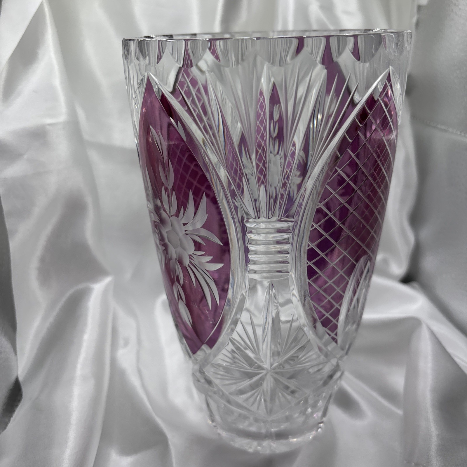 Vintage Amethyst Flashed Cut-to-Clear Lead Crystal Floral Vase
