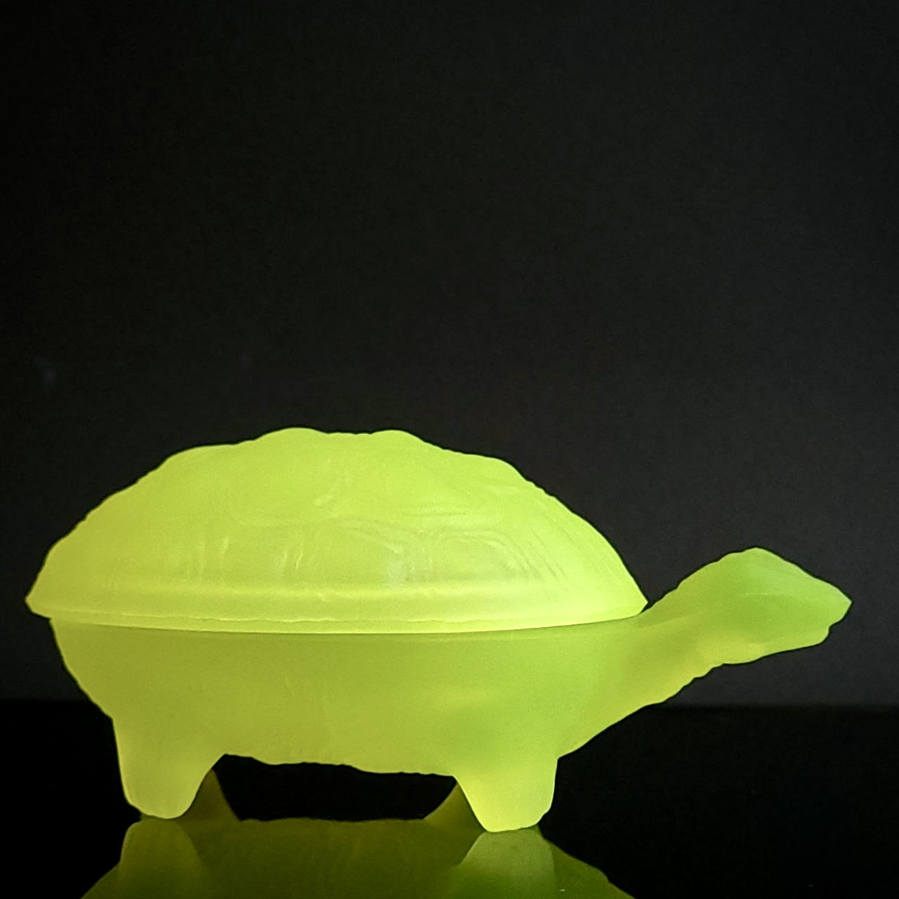 Uranium Glass Trinket Box Turtle Art Deco Vaseline Yellow Frosted Glass Box