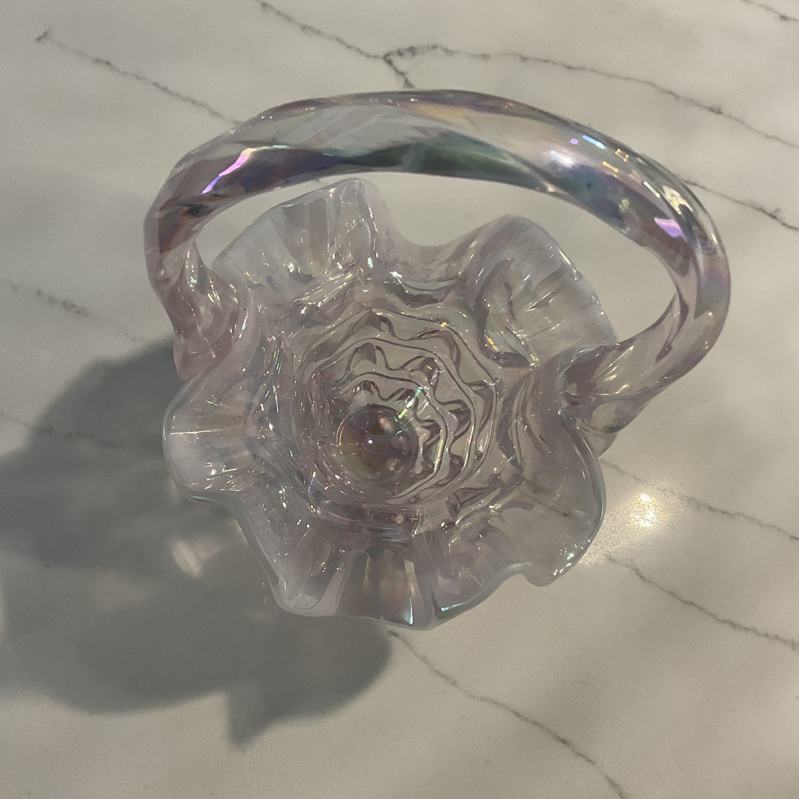 Fenton Pink Opalescent Iridescent Carnival Glass, Small Basket