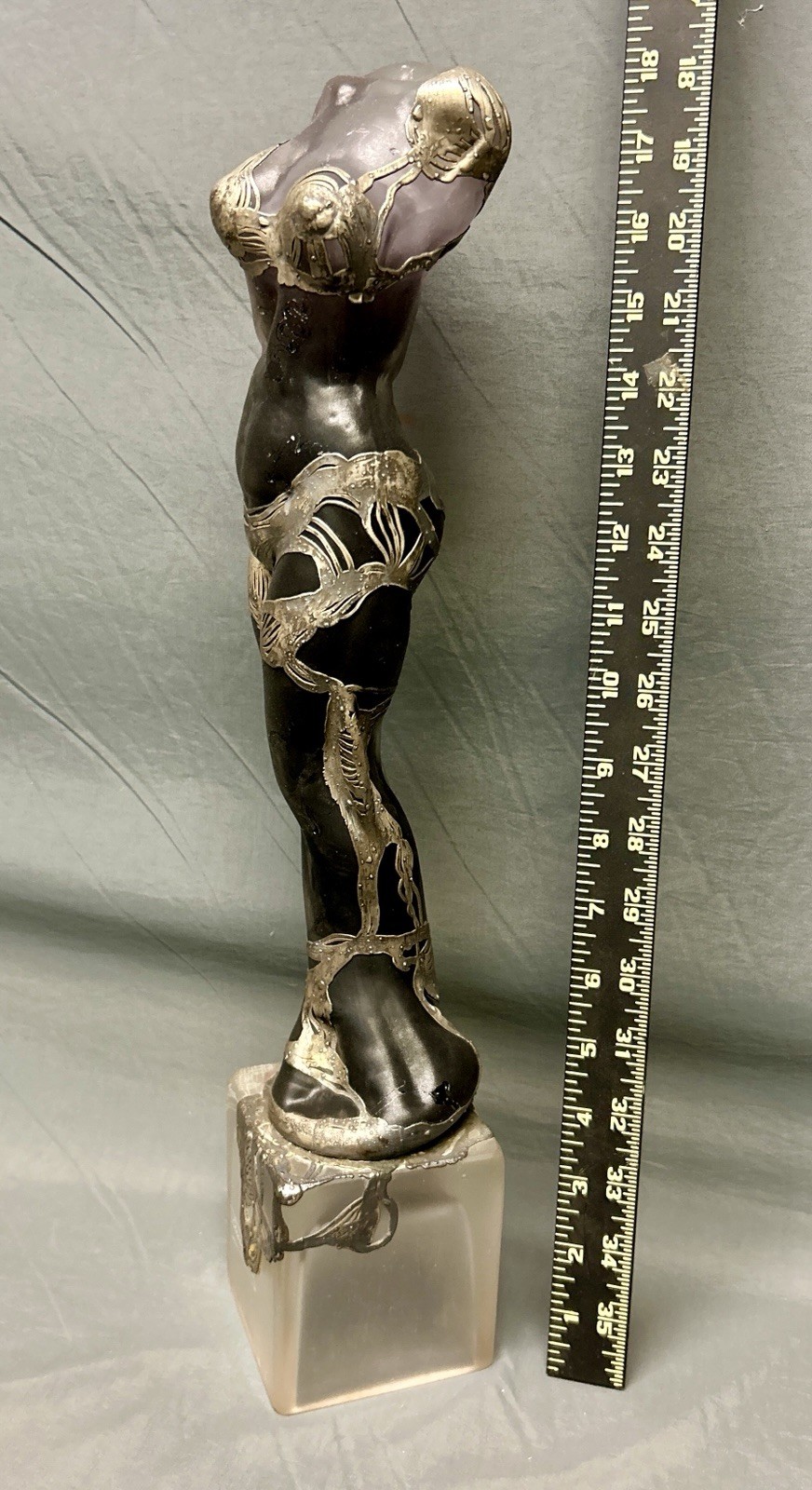ION TAMAIAN Art Glass Frosted Green Woman Torso Sculpture Hand Blown Fused