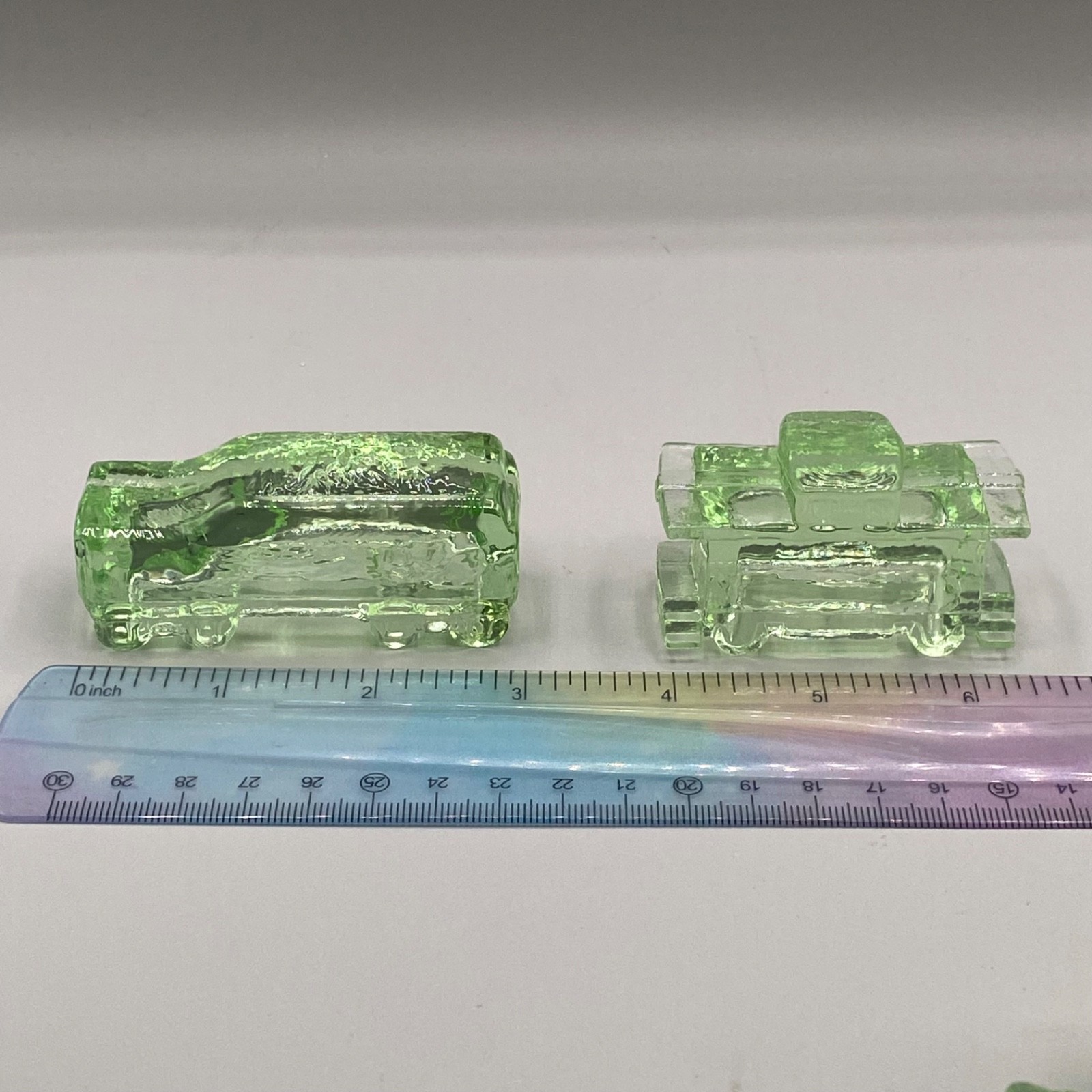 Green Vaseline Selenium Pink UV Glow 6 Piece Glass Train Set Boyd Repro