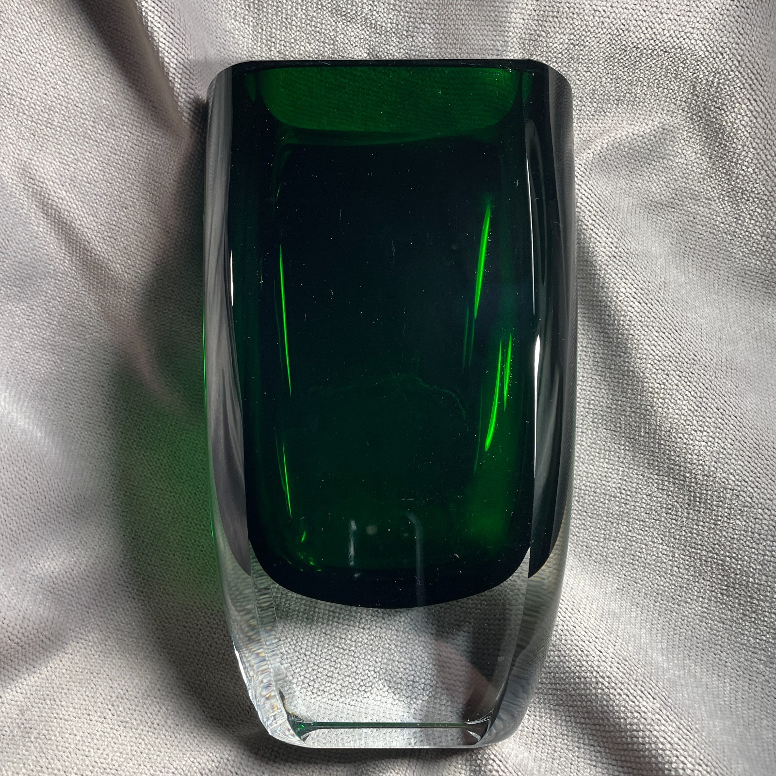 San Carlos Block Emerald Crystal Vase Contemporary Art Glass MCM VINTAGE 8”