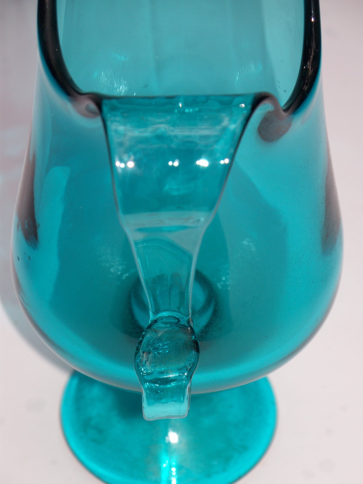 VTG BLUE L. E. Smith Pedestal Swung Glass Pitcher Candle Holder Vase MCM 12″