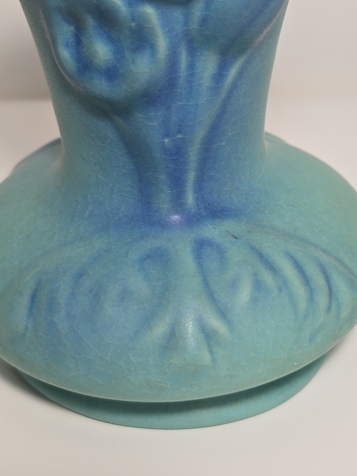 Van Briggle Vase Blue Green Glaze Signed Colorado Springs Tulips