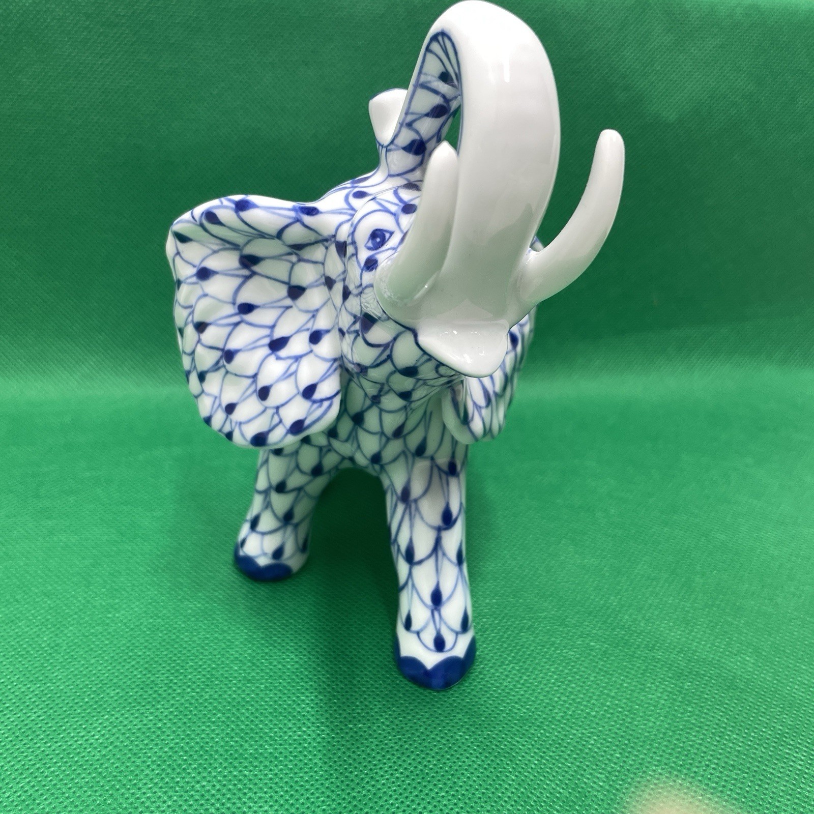 Andrea by Sadek Blue White Elephant Figurine Fishnet Herend Style 6.5″