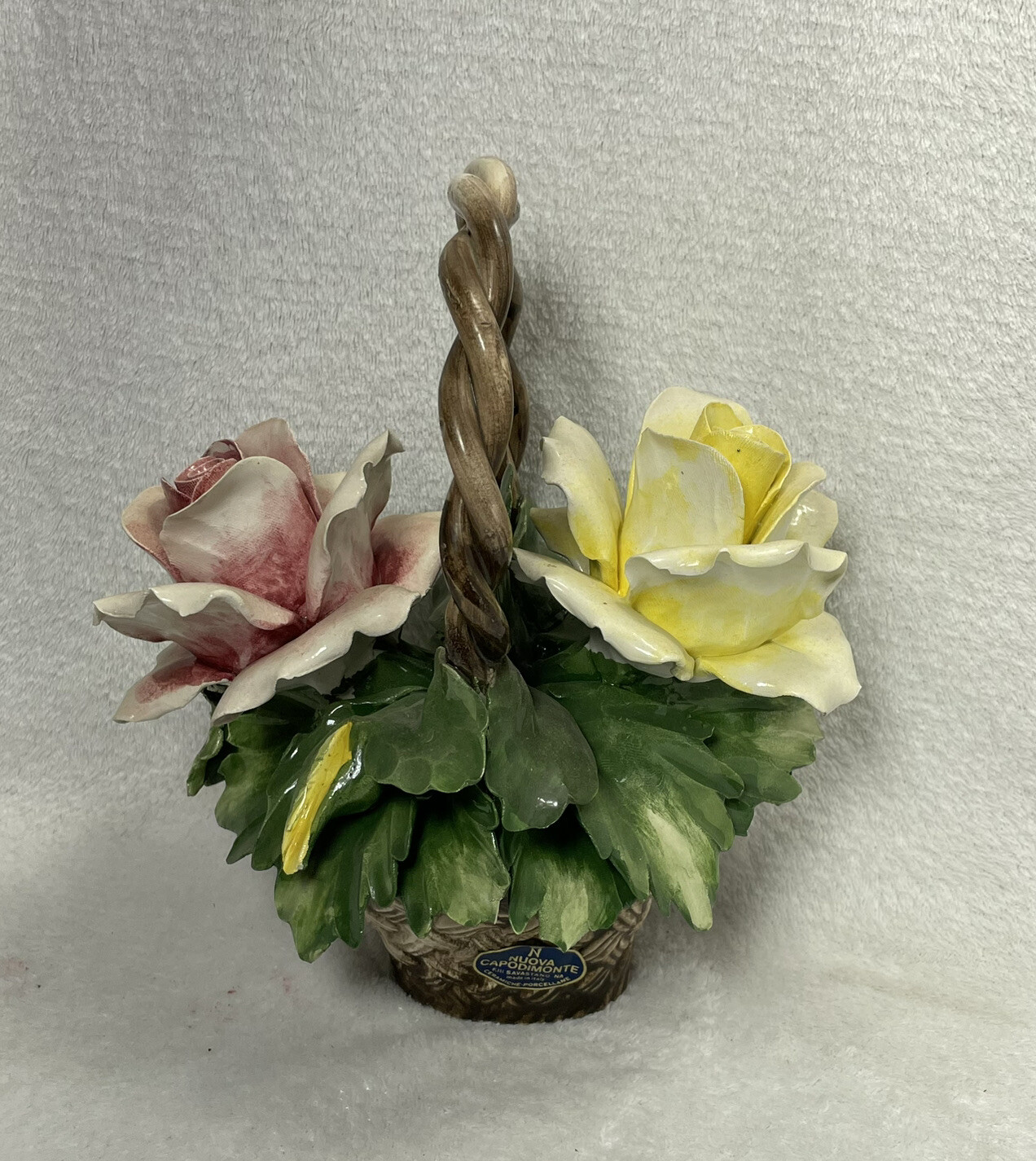 Capodimont Pink and Yellow Rose in a Basket