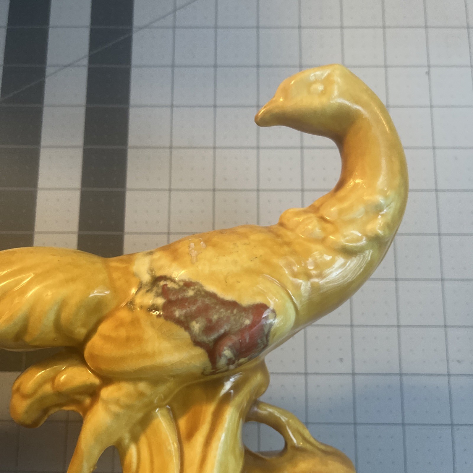 Vintage Pheasant Mustard Dandelion Yellow Orange Ceramic Figurine Art Pottery