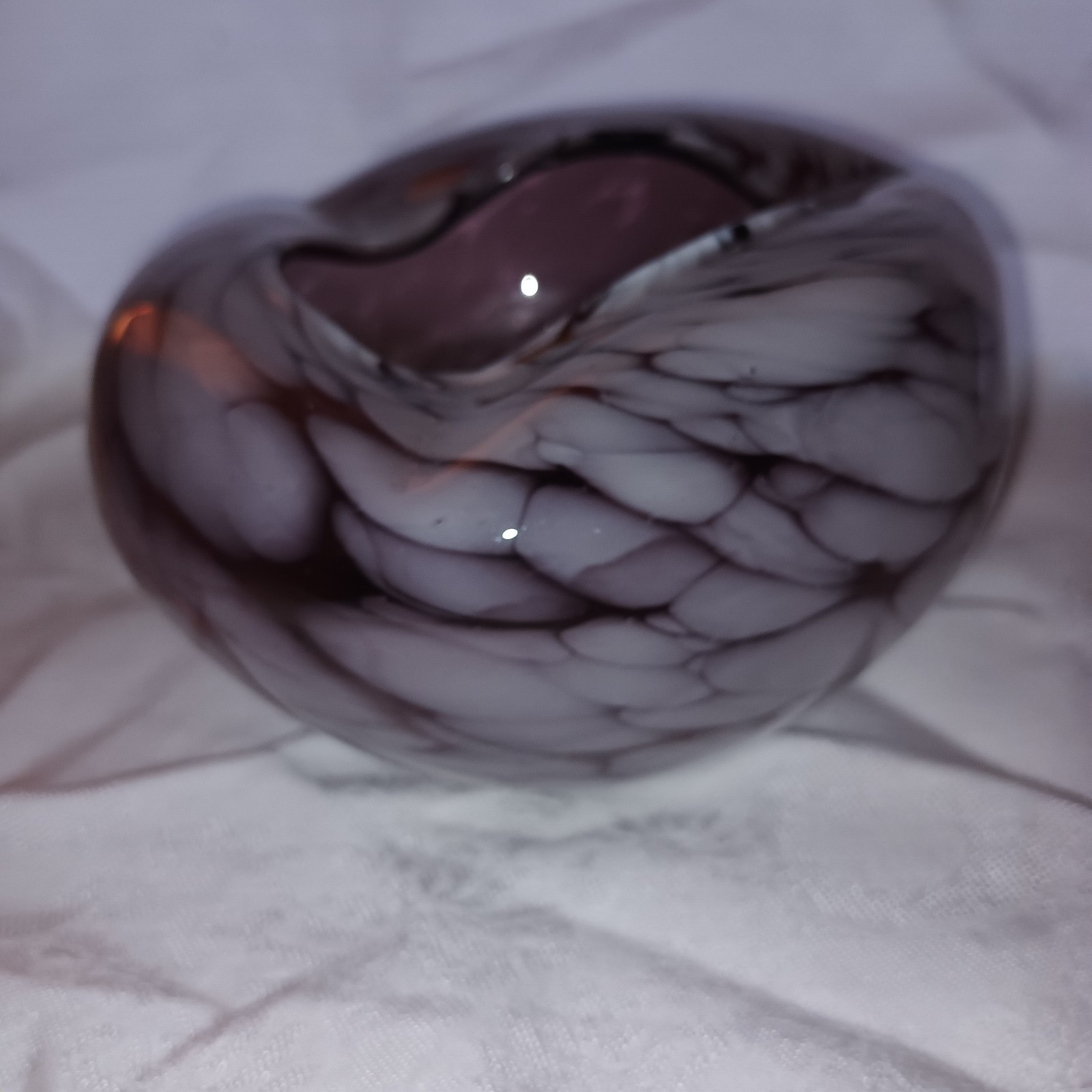 HAND BLOWN PURPLE WHITE GLASS VASE BOWL