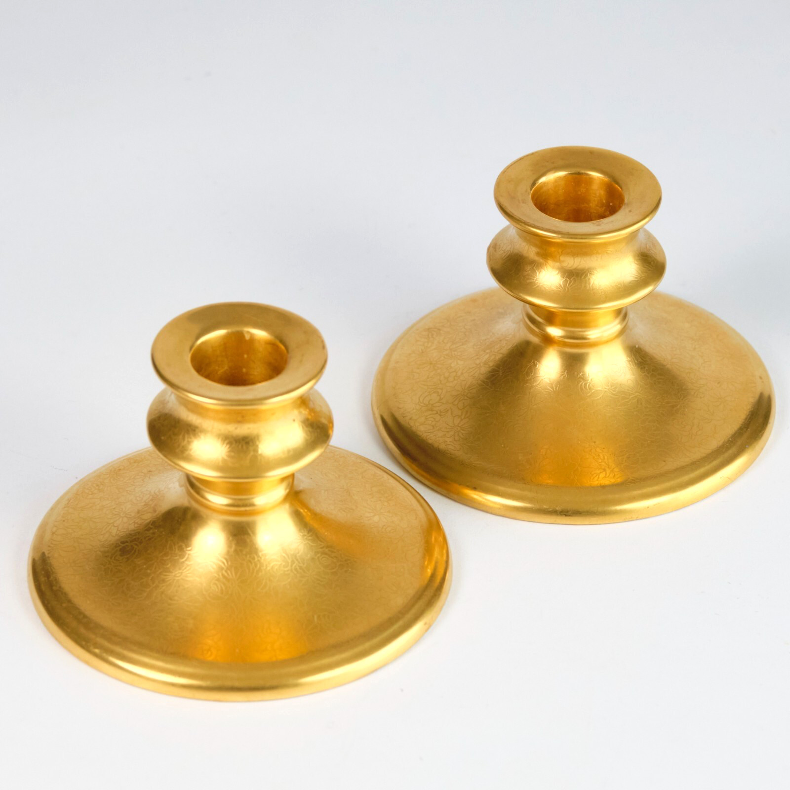 Vtg Pickard Porcelain Etched Gold Gilt Candle Holders Pair Rose Daisy