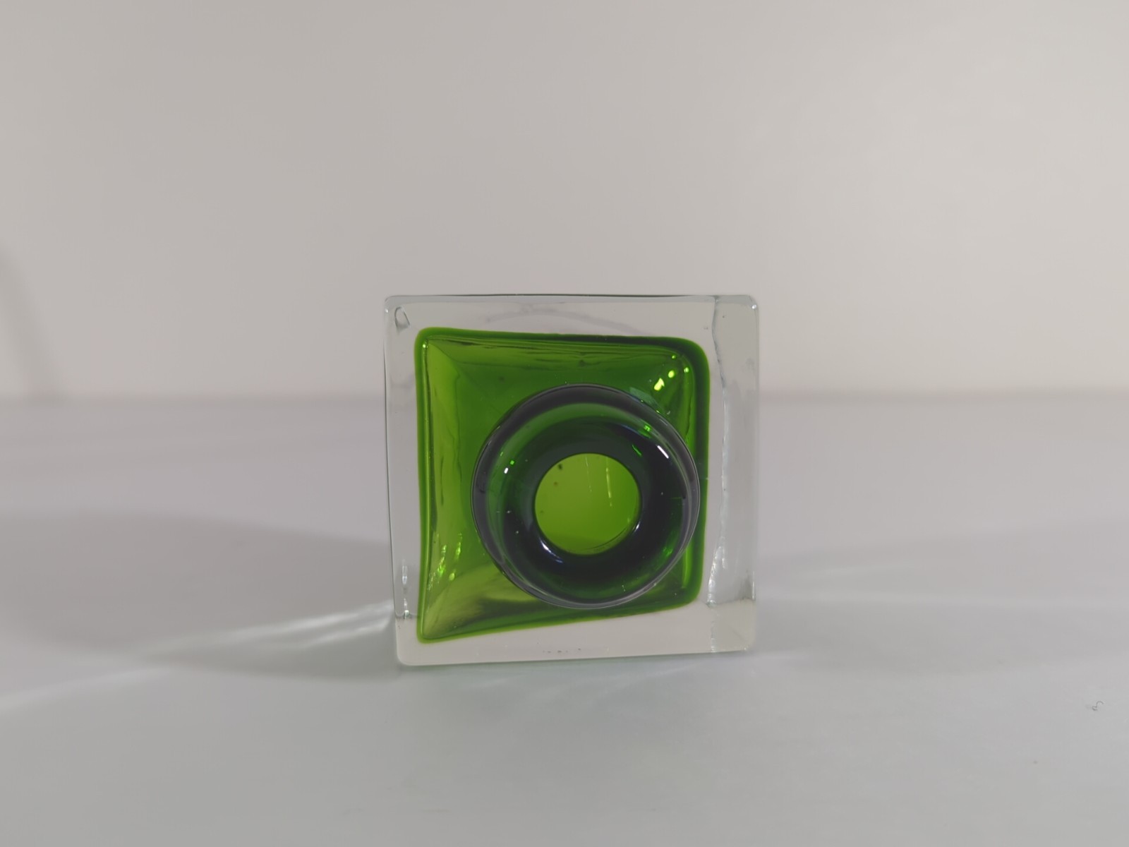 Murano Art Green Glass 2.5″ Square Paperweight Vase Inkwell