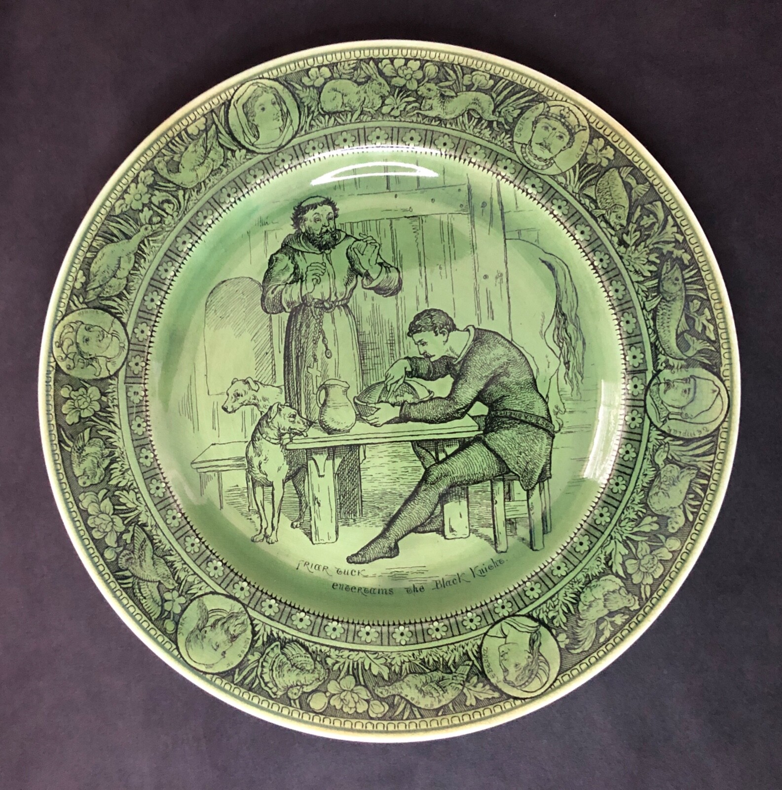 Wedgwood Green Ivanhoe Plate 10 1/4″ Ivanhoe Entertains the Black Knight