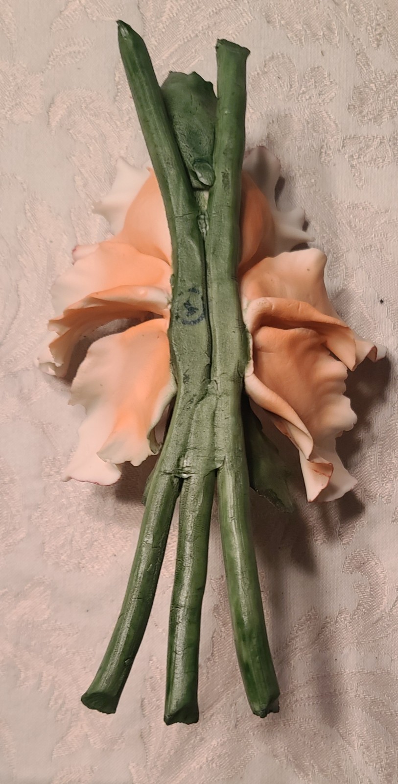 VTG Capodimonte Italian Porcelain Flower Peach Pink Gladiolus Floral Figurine