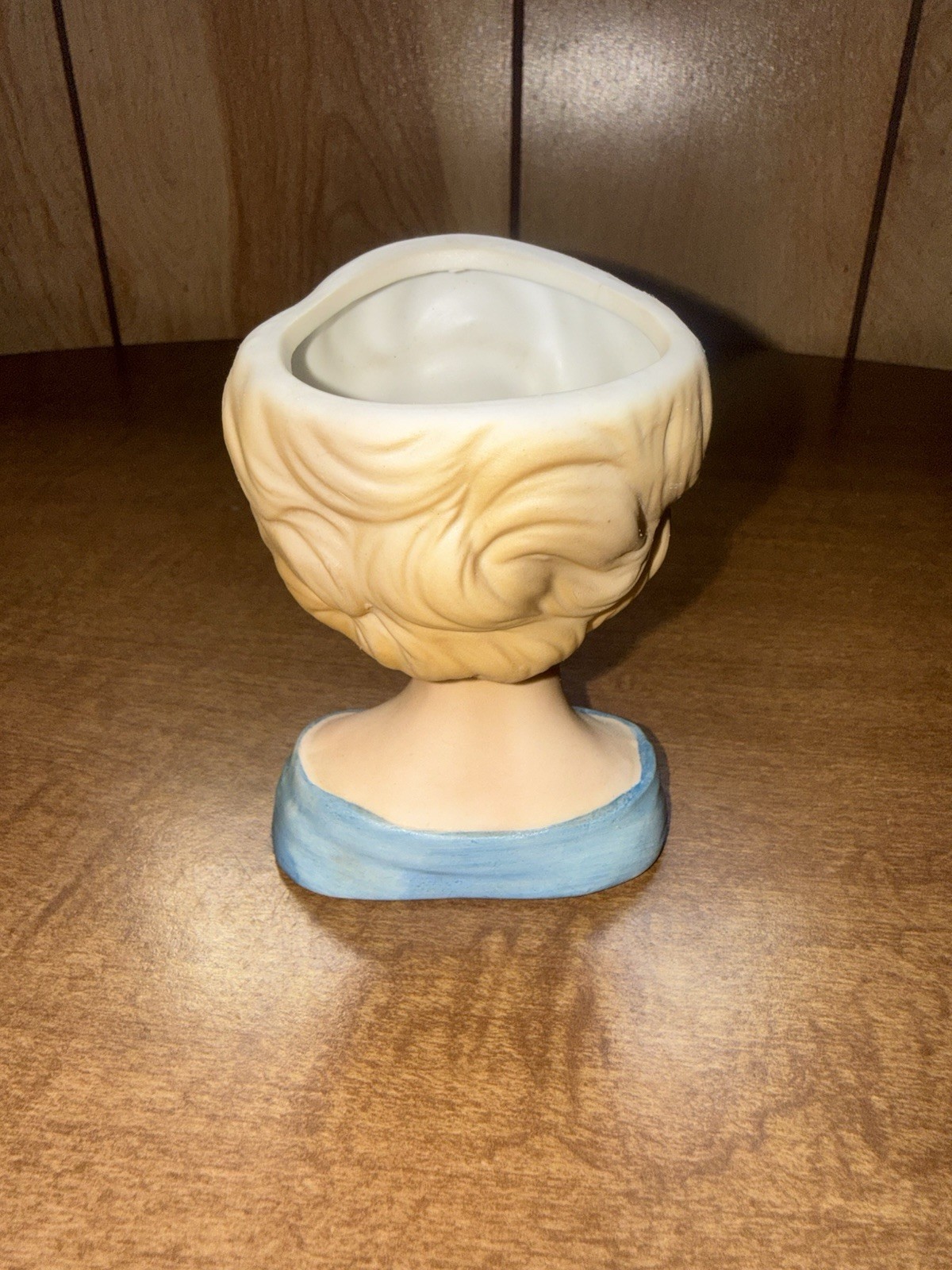 VINTAGE LADY HEAD VASE BISQUE NORLEANS STRAWBERRY BLONDE IN BLUE MINI 4.5”