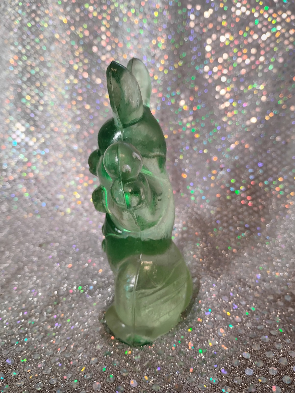 Green Glass Easter Bunny Rabbit Figurine 5″ Tall