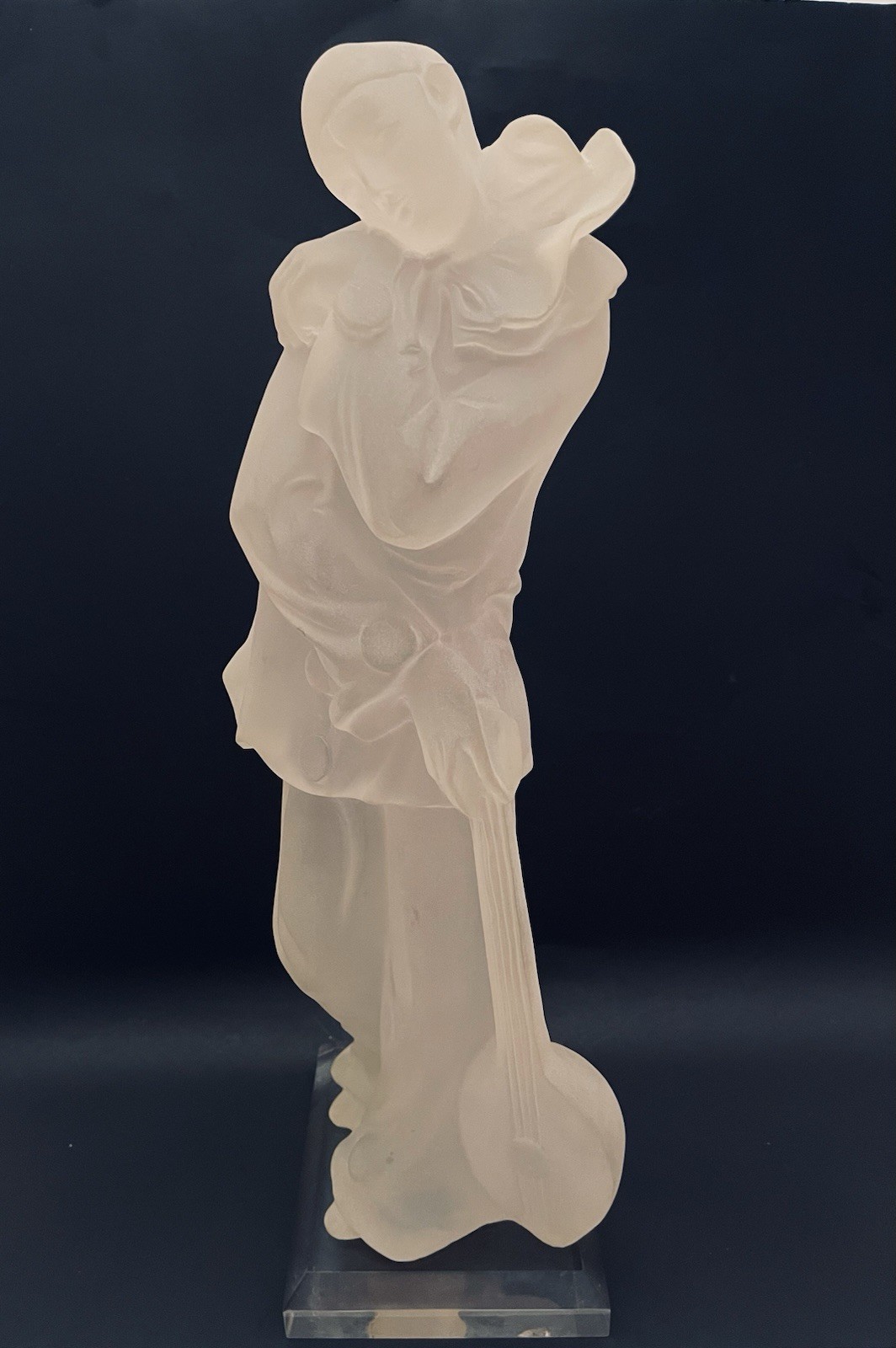 Vintage LUCITE Frosted Crystallus Harlequin Clown Art Deco 18” Sculpture 1983