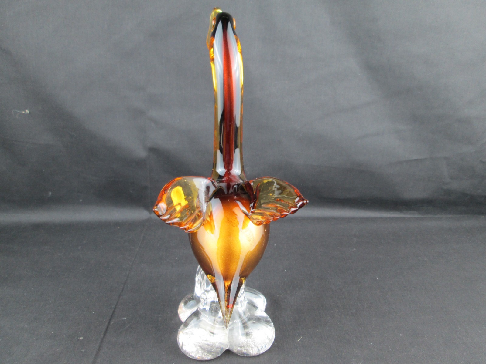 Genuine Venetian Glass Murano Italy Art Glass Duck/Swan Two Tone Amber & Clear