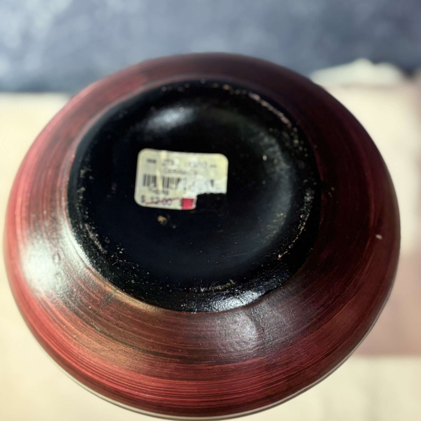 Ceramic vase, wide base, brown earth tones swirls 6 inch tall 2067i